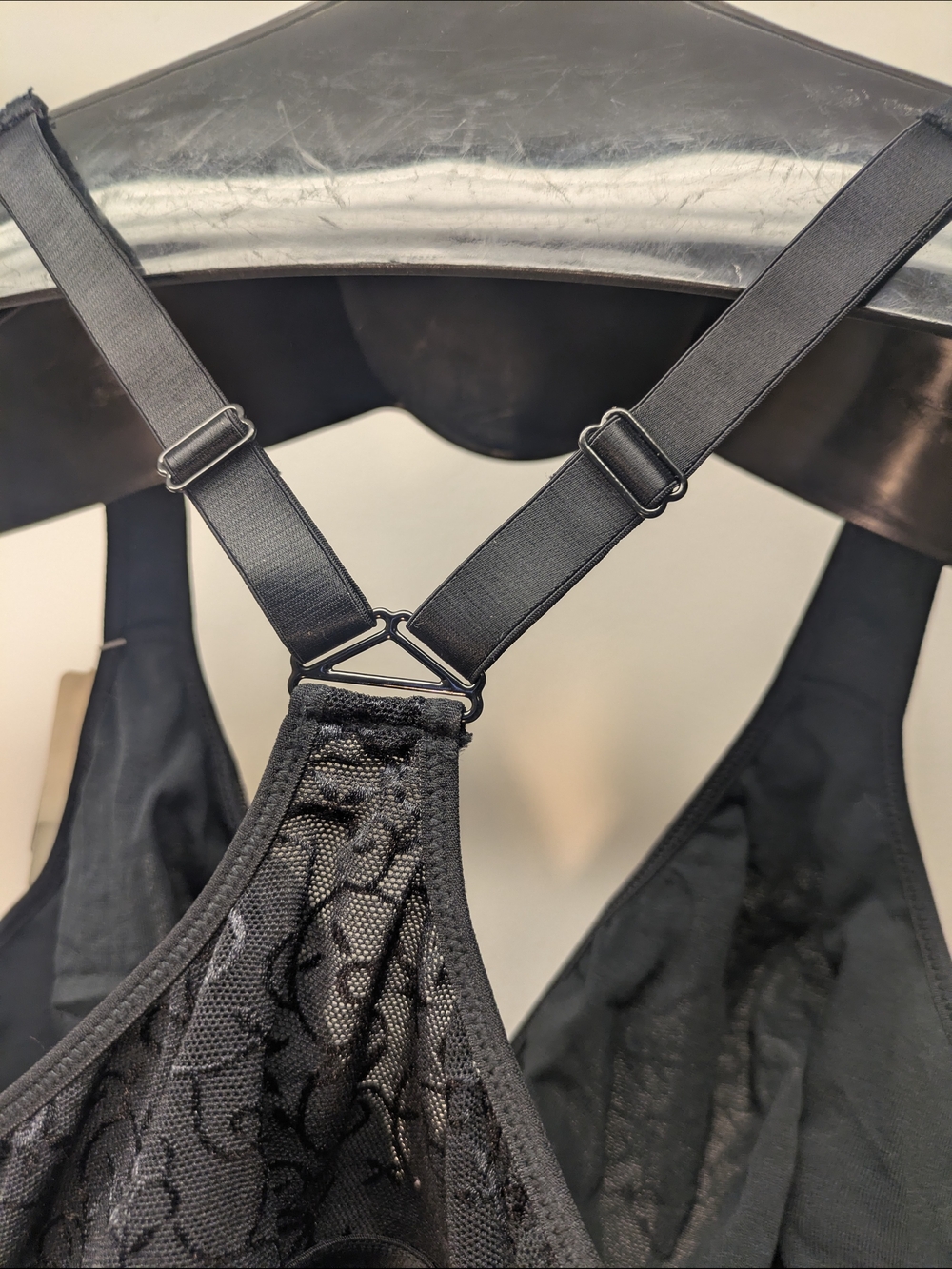 44B Black Lace Racer back Wireless Front Close V to Plunge Bralette Leading Lady - Picture 3 of 8